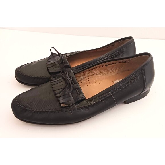 Bruno Magli Blk Leather Lizard Vamp Kiltie Loafer Made in Italy Sz 9.5